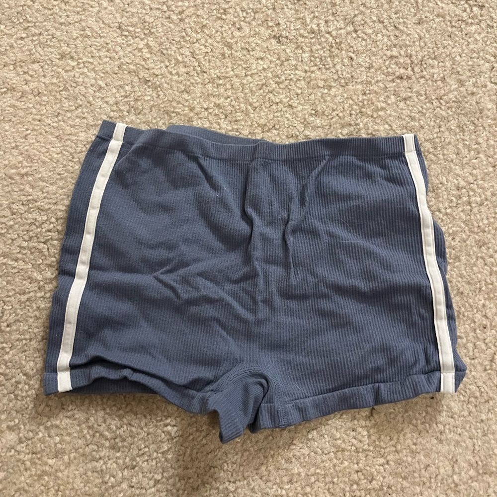 Blue Women's Shorts with White Stripes